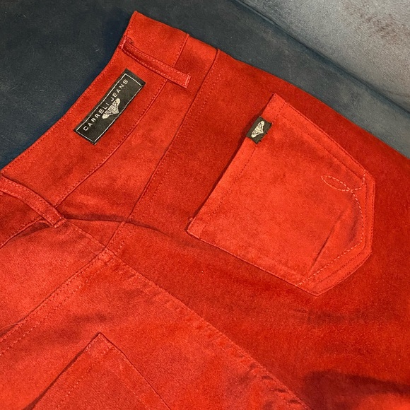 Carreli Angela Fit Suede-Feel Hot Red Pants | Size 28/4 - Picture 5 of 6